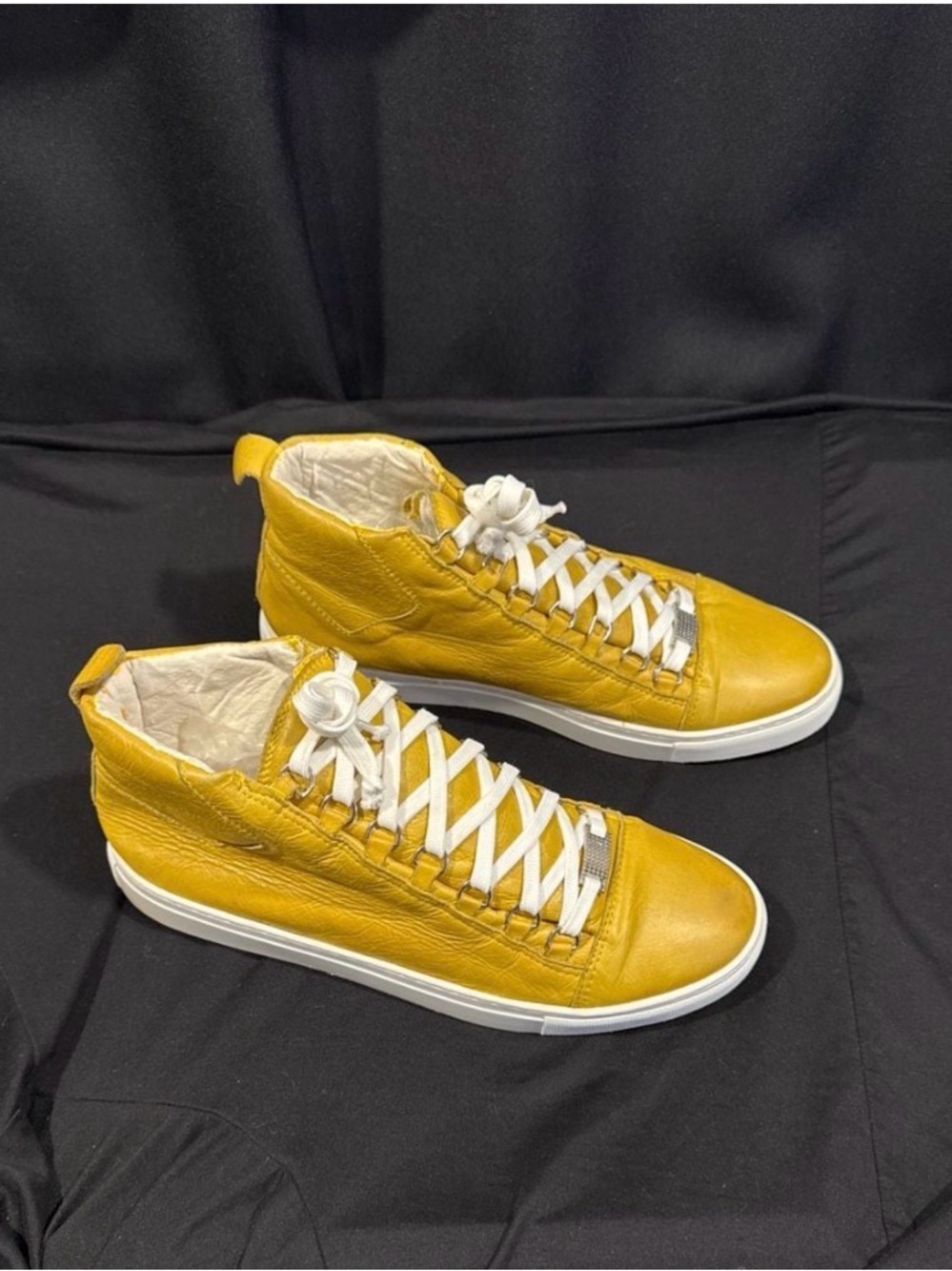 Men Balenciaga Arena High-Top Yellow Leather Sneakers